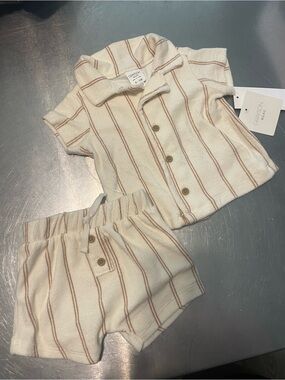 NWT Grayson mini baby terry stripes cream brown boys Set - 0-3m